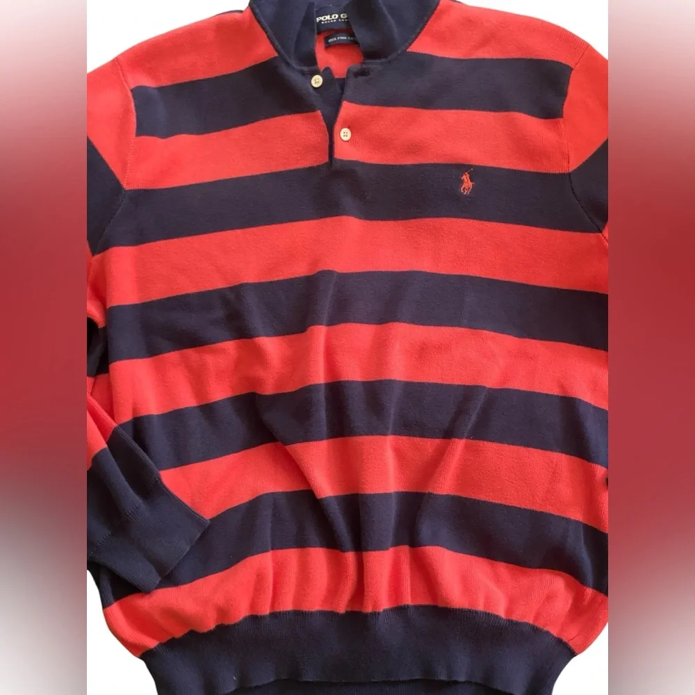VTG PIMA Cotton Polo Ralph Lauren Golf Striped Collared Sweater 2XL